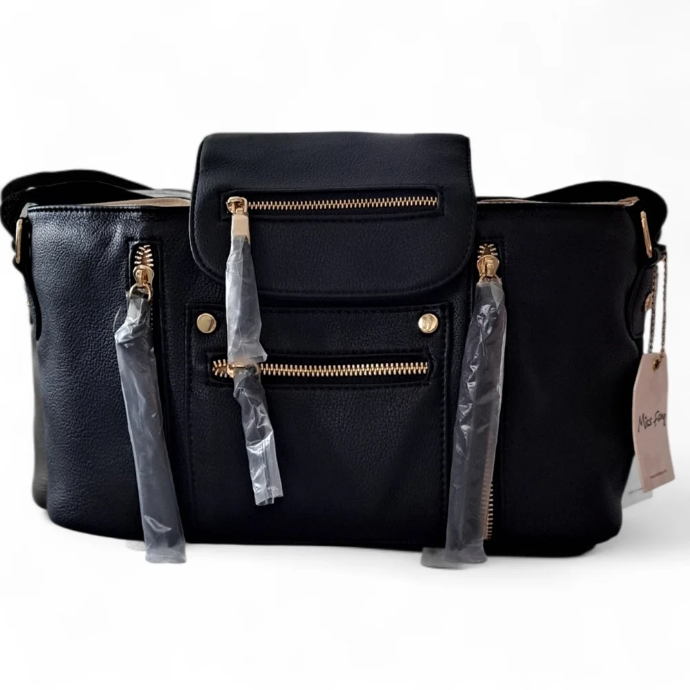 Miss Fong Stroller Organizer Black Faux Leather Cup Holder Storage Bag